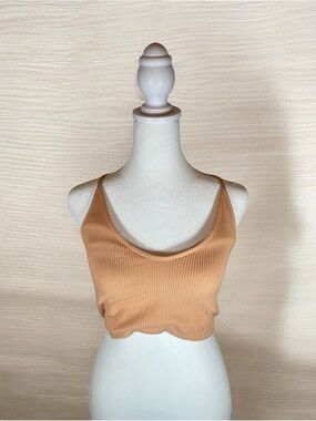 aerie Real Good Ribbed Scoop Crop Tank - Camel with Criss Cross Back
